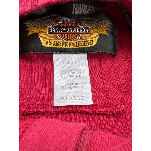 Vintage Harley-Davidson Mens Ribbed Burgundy Half-Zip Cotton Shirt XL W3 - Picture 6 of 6